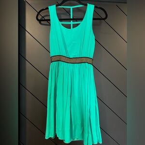 Olympia Elizabeth Teal Sleeveless Dress with Studded Waist